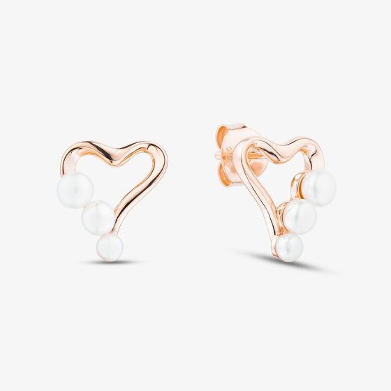 Rose Gold Tone Plated Sterling Silver Freshwater Pearl Heart Stud Earrings 05S2AZE634607