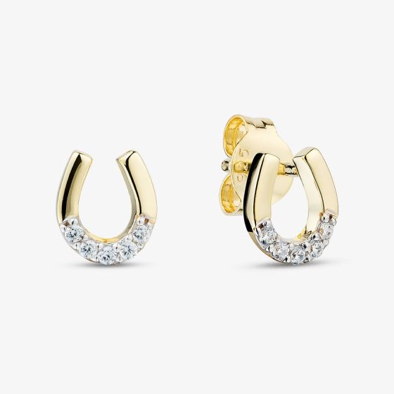 Yellow Gold Tone Plated Sterling Silver Cubic Zirconia Horseshoe Stud Earrings 05S2AZE591006