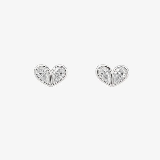 Sterling Silver Cubic Zirconia Heart Stud Earrings E6816C