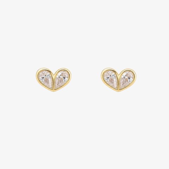 Yellow Gold Tone Plated Sterling Silver Cubic Zirconia Heart Stud Earrings E6817C