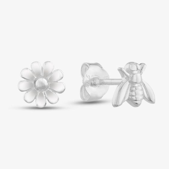 Sterling Silver Bee and Flower Stud Earrings 8.55.8649