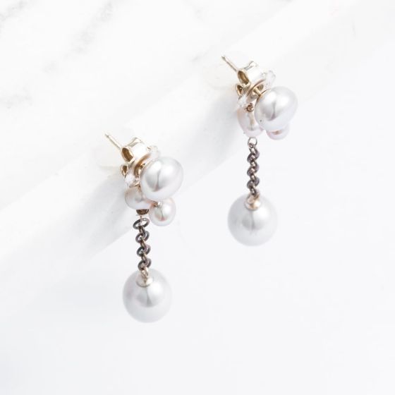 Sterling Silver Grey Pearl Dropper Earrings 918 GREY