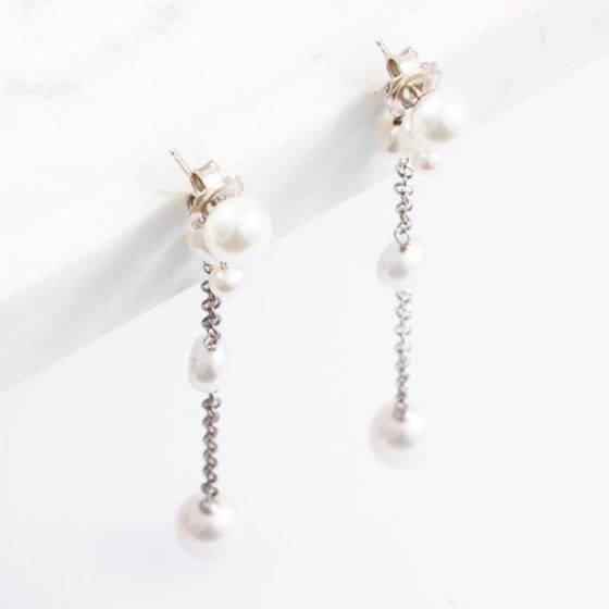 Sterling Silver White Pearl Dropper Earrings 918 WHITE