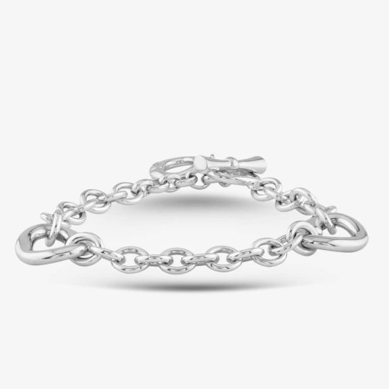 Silver & Diamond Cut Out Heart Link Chain T-Bar Bracelet PBC02762
