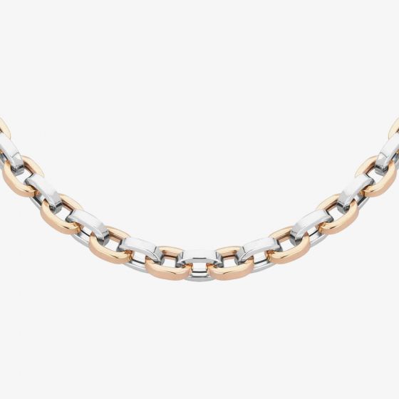 Sterling Silver Rose Gold Plated Two Colour 18 Inch Heavy Oval Link Chain NTN159-S/R