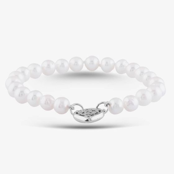 Silver Freshwater Pearl Heart Clasp Bracelet BRW70019FW