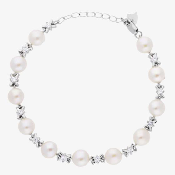 Silver Side Drilled Freshwater Pearl and Cubic Zirconia Kiss Bracelet BRW70031FW