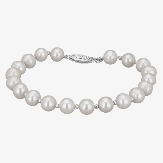 Sterling Silver 7.5-8mm White Freshwater Pearl Bracelet BRW70013FW