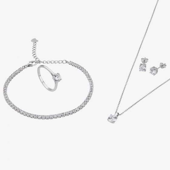 Sterling Silver 4 Claw Cubic Zirconia Jewellery Set ZY00644SET