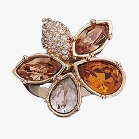 Sparkle Clear Gold Crystal Flower Ring R169 GOLD