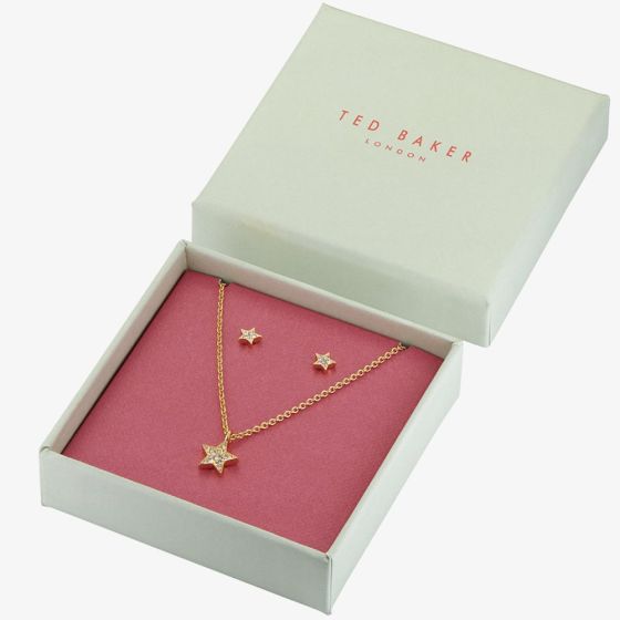 Ted Baker SASKIYA Gold Tone Nano Star Necklace & Stud Earring Set TBJ3171-02-02