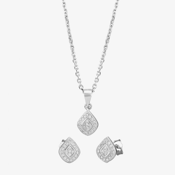 Silver Pave Cushion Pendant and Earrings Set E610666+E610666-P