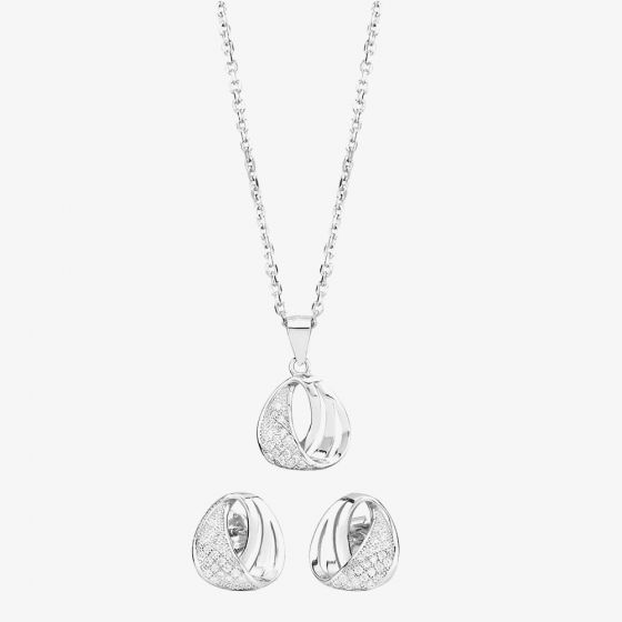 Silver Pave Twisted Teardrop Pendant and Earring Set E610287+P610497