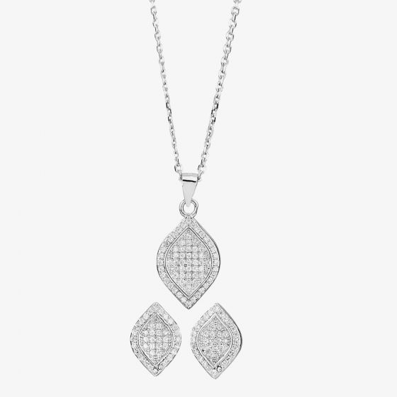 Silver Pave Marquise Pendant and Earring Set E611511+P611526