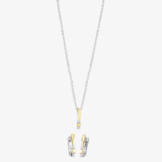 Two-tone Cubic Zirconia Bar Pendant and Earrings Set SET13967