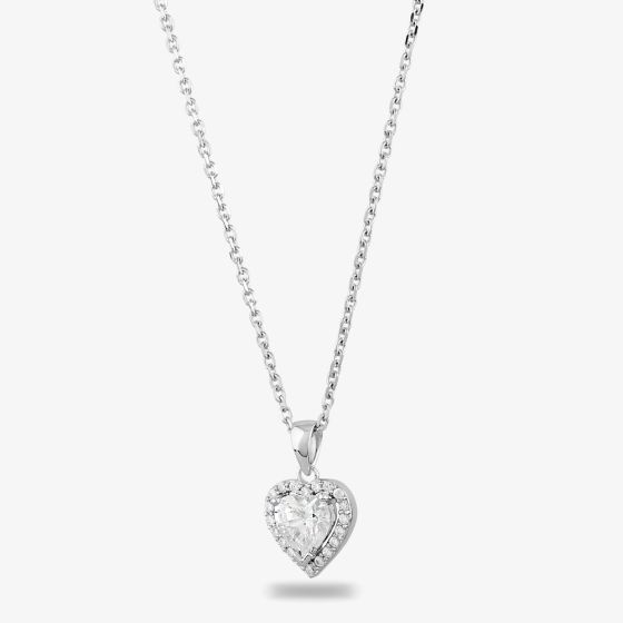 Starbright Silver Heart-cut Cubic Zirconia Halo Pendant THB-03P 3A