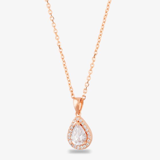 Starbright Rose Pear-cut Cubic Zirconia Halo Pendant THB-01P 3A RGP