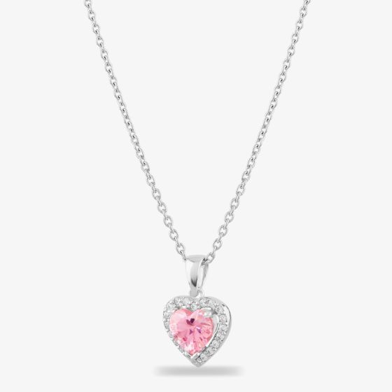 Starbright Sterling Silver Heart Shaped Cubic Zirconia Halo Pendant Necklace THB-03P PK