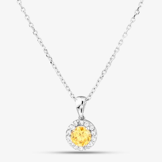 Starbright Sterling Silver Yellow Cubic Zirconia Halo Cluster Pendant Necklace P8210 Yellow