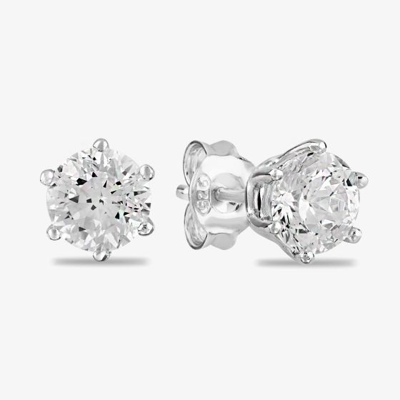 Starbright Silver 6mm Six Claw Round Cubic Zirconia Stud Earrings E2177(6M) 3A