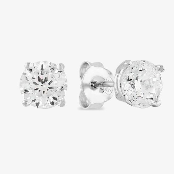 Starbright Silver 6mm Four Claw Cubic Zirconia Stud Earrings E2768(6M) 3A