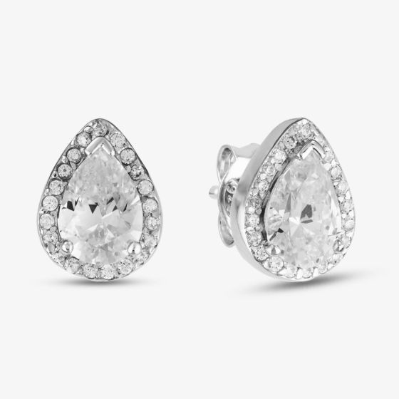 Starbright Silver Pear-Cut Cubic Zirconia Halo Stud Earrings THB-01E (3A)