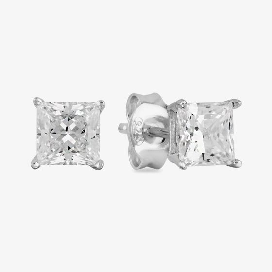 Starbright Silver 5mm Four Claw Square-Cut Cubic Zirconia Stud Earrings E304(5X5M) 3A