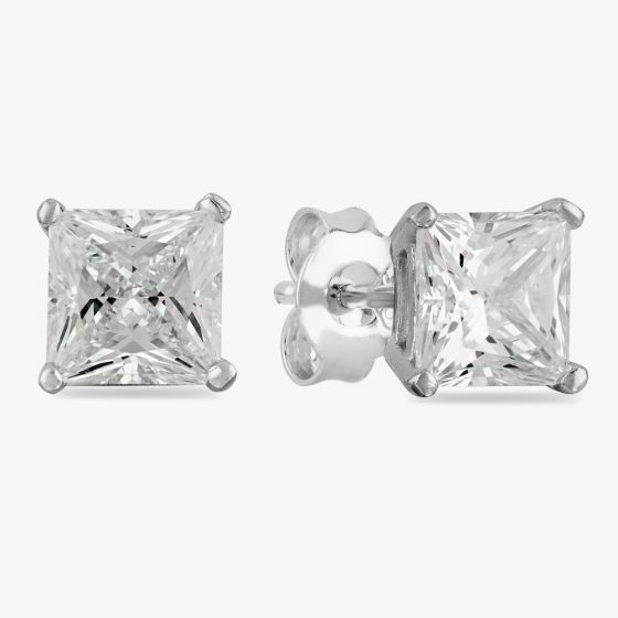 Starbright Silver 6mm Four Claw Square-Cut Cubic Zirconia Stud Earrings E304(6X6M) 3A