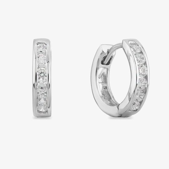Starbright Silver Small Cubic Zirconia Cut-Out Heart Huggie Earrings E3040(2M) 3A