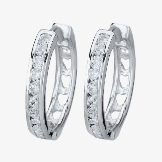 Starbright Silver Large Cubic Zirconia Cut-Out Heart Huggie Earrings E3042(2M) 3A