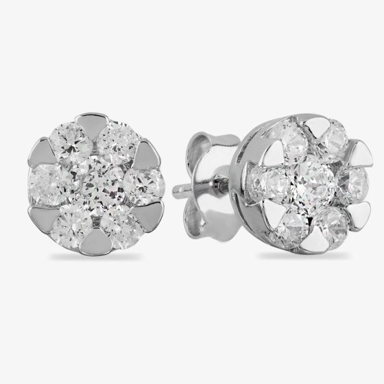 Starbright Silver Large Cubic Zirconia Floral Stud Earrings E4102(3A)