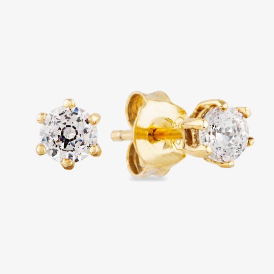 Starbright Gold 4mm Six Claw Cubic Zirconia Stud Earrings E2177(4M) 3A GP