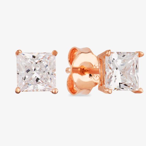 Starbright Rose 5mm Four Claw Square-Cut Cubic Zirconia Stud Earrings E304(5X5M) 3A RGP