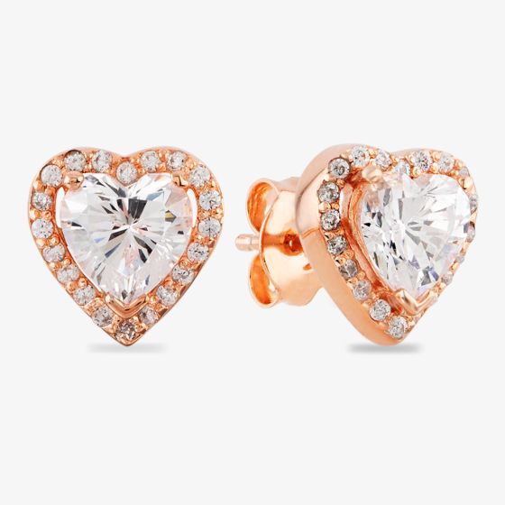 Starbright Rose Heart-cut Cubic Zirconia Halo Stud Earrings THB-03E (3A) RGP