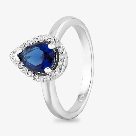 Starbright Sterling Silver Pear Shaped Cubic Zirconia Halo Ring THB-01R SAP