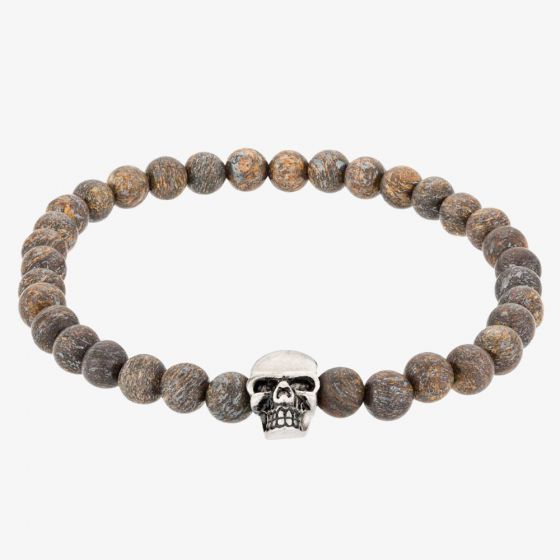 Bourne and Wilde Mens Bronzite Bead Skull Bead Bracelet OSB-1608SBN