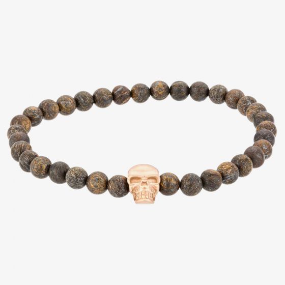 Bourne and Wilde Mens Bronzite and Rose Skull Bracelet OSB-1608RGBN