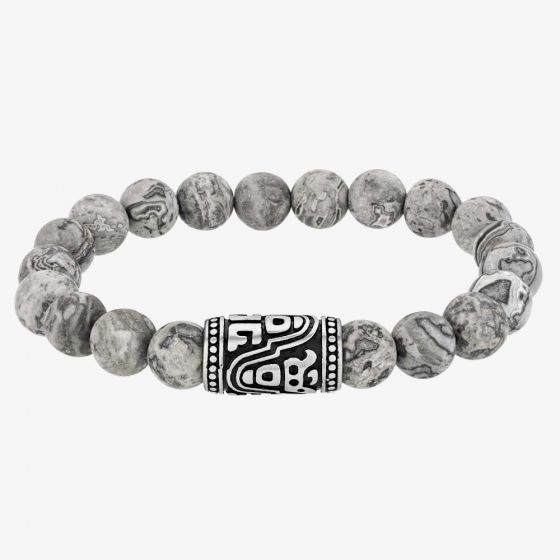 Bourne and Wilde Mens Grey Jasper Bead Bracelet OSB-1627SGR