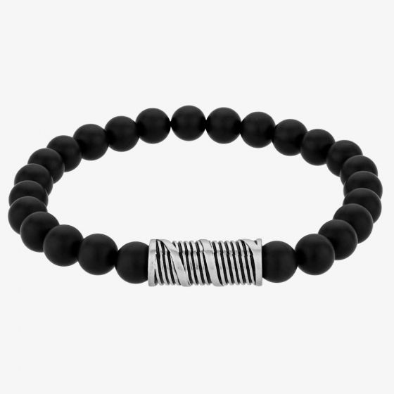 Bourne and Wilde Mens Black Agate Bead Bracelet OSB-1486SBK