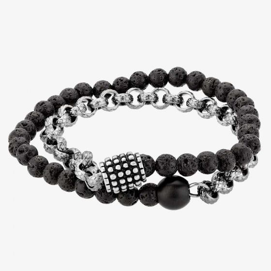 Bourne and Wilde Mens Black and Silver Double Bracelet OSB-1681SGR