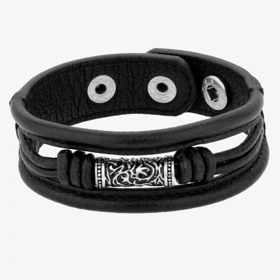 Bourne and Wilde Wide Black Leather Bracelet UR18-06