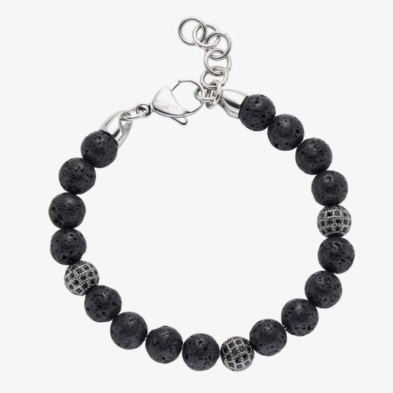 Unique Stainless Steel Lava Stone Beaded Bracelet LAB-307/21CM