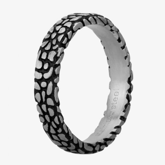 Bourne and Wilde Mens Oxidised Narrow Abstract Reptile Ring STR-481-01