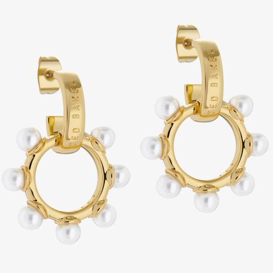 Ted Baker PETUNAA Gold Tone Glass Pearl Bubble Drop Hoop Earrings TBJ3283-02-28