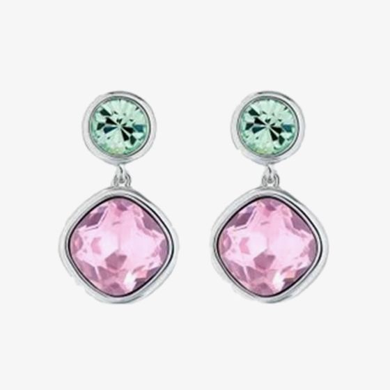 Ted Baker Craset Silver Tone Green & Pink Crystal Dropper Earrings TBJ3694-01-212