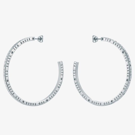 Ted Baker LOA Silver Tone Plated Logo Half Hoop Earrings TBJ3818-01-03