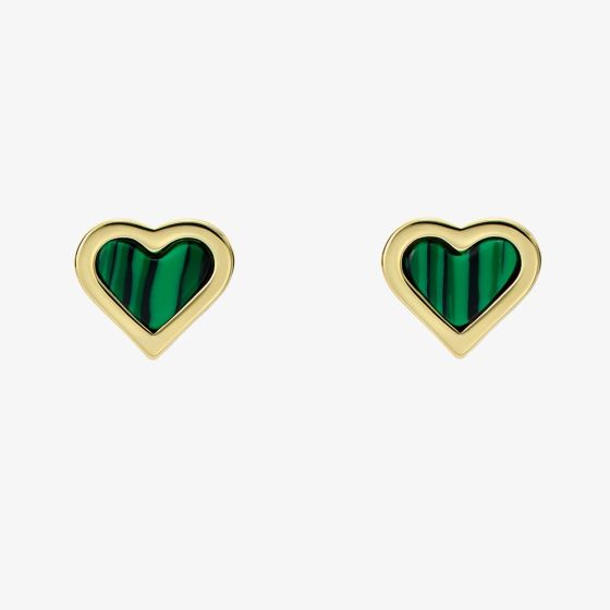 Ted Baker Morlia Gold Tone Green Monogram Heart Stud Earrings TBJ3797-02-180