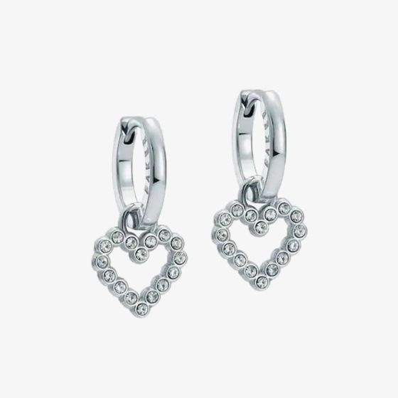 Ted Baker Amora Silver Tone Cubic Zirconia Halo Heart Huggie Hoop Earrings TBJ3835-01-02
