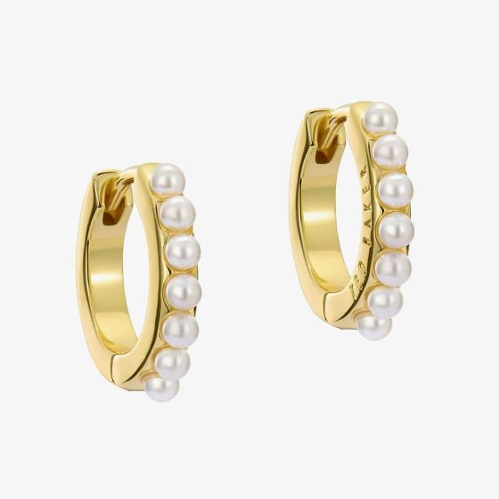 Ted Baker Persia Gold Tone Pearl Huggie Hoop Earrings TBJ3983-02-28
