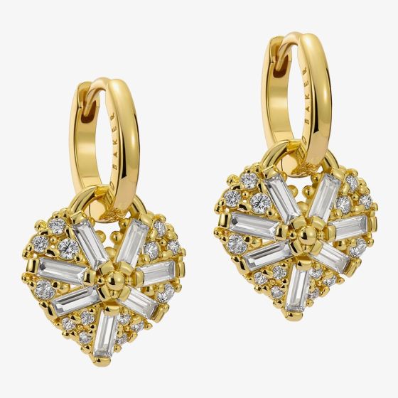 Ted Baker Cherise Gold Tone Crystal Heart Hoop Earrings TBJ3980-02-02